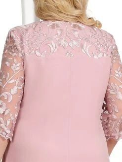 Women's Plus Size Curve Party Dress Lace Dress Cocktail Dress Midi Dress Pink Dark Blue Light Blue 3/4 Length Sleeve Floral Lace Spring Fall Winter Crew Neck Fashion Birthday Wedding Guest -Cheap Plus Fit Dress Store iqypvz1691647999765