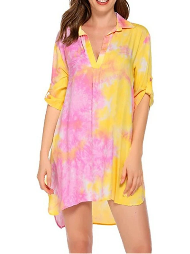 Women's Shirt Dress Casual Dress Shift Dress Mini Dress Outdoor Daily Date Polyester Fashion Classic Shirt Collar Button Print Half Sleeve Summer Spring 2023 Loose Fit Yellow Blue Sky Blue Floral Tie 4 Women's Shirt Dress Casual Dress Shift Dress Mini Dress Outdoor Daily Date Polyester Fashion Classic Shirt Collar Button Print Half Sleeve Summer Spring 2023 Loose Fit Yellow Blue Sky Blue Floral Tie - Image 4