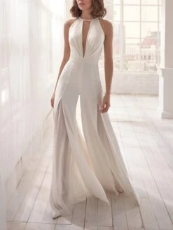 Women Party Jumpsuit Clean Fit Solid Color Wedding Crew Neck Casual Holiday Beach Loose Fit Sleeveless White S M L Fall