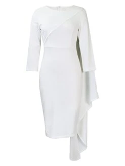 Women‘s Plus Size Curve Work Dress Bodycon Sheath Dress Solid Color Midi Dress Long Sleeve Crew Neck Fashion Outdoor White Red Fall Spring L XL XXL 3XL -Cheap Plus Fit Dress Store irwimq1676871080437