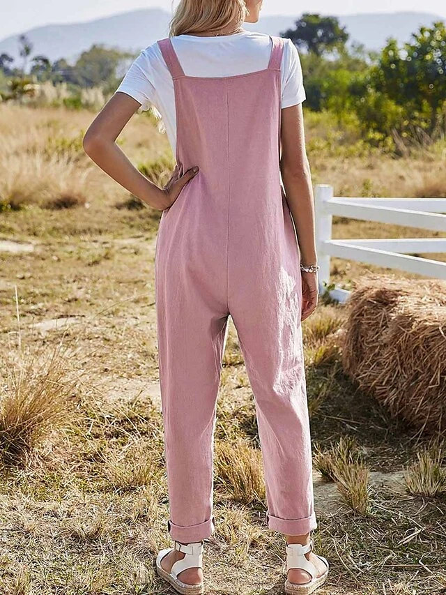 Women's Overall Pocket Solid Color Square Neck Streetwear Daily Vacation Regular Fit Sleeveless Pink Army Green Blue S M L Summer 8 Women's Overall Pocket Solid Color Square Neck Streetwear Daily Vacation Regular Fit Sleeveless Pink Army Green Blue S M L Summer - Image 8