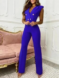 Women's Jumpsuit Zipper Button Front Solid Color Shirt Collar Business Evening Party Work Elegant Straight Regular Fit Sleeveless Blue Black Red S M L Summer 7 Women's Jumpsuit Zipper Button Front Solid Color Shirt Collar Business Evening Party Work Elegant Straight Regular Fit Sleeveless Blue Black Red S M L Summer -Cheap Plus Fit Dress Store irzbor1640852176648