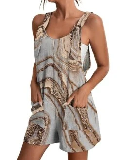 Womens Jumpsuits Casual Summer Overall Patch Pocket Print Floral Crew Neck Streetwear Daily Vacation Regular Fit Sleeveless Black White Yellow S M L -Cheap Plus Fit Dress Store istauz1684214510471