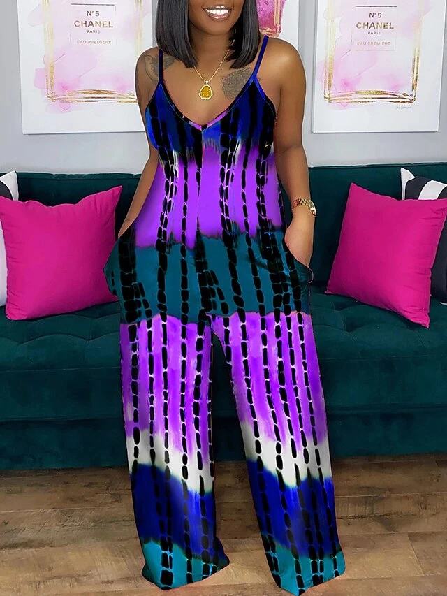 Women's Jumpsuit Print V Neck Streetwear Daily Vacation Wide Leg Regular Fit Spaghetti Strap Camouflage Blue Camouflage Burgundy Camouflage Grey S M L Spring / Plus Size 2 Women's Jumpsuit Print V Neck Streetwear Daily Vacation Wide Leg Regular Fit Spaghetti Strap Camouflage Blue Camouflage Burgundy Camouflage Grey S M L Spring / Plus Size - Image 2