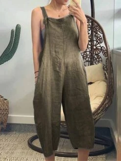 Denim Jumpsuit For Women Overall Pocket Solid Color Square Neck Streetwear Daily Vacation Regular Fit Sleeveless Black Army Green Navy Blue S M L Summer FallCowgirl Jeans & Western Wear -Cheap Plus Fit Dress Store itlcdi1679970206934
