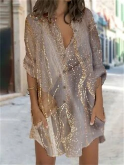 Women's Shirt Dress Casual Dress Shift Dress Mini Dress Outdoor Daily Vacation Polyester Fashion Casual Stand Collar Button Pocket Long Sleeve Summer Spring Fall 2023 Regular Fit Blue Green Khaki