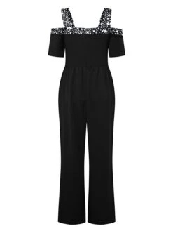 Women Party Jumpsuit Cut Out Solid Color Cold Shoulder Business Wedding Party Straight Regular Fit Short Sleeve Black S M L Spring Summer -Cheap Plus Fit Dress Store iuggre1667790184820