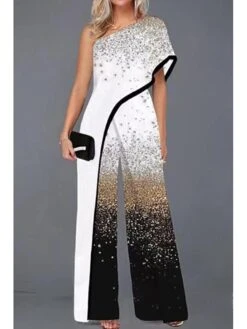 Women's Jumpsuit For Special Occasions Print One Shoulder Elegant Party Prom Regular Fit Half Sleeve S M L SummerFall -Cheap Plus Fit Dress Store iupoqz1680253440955