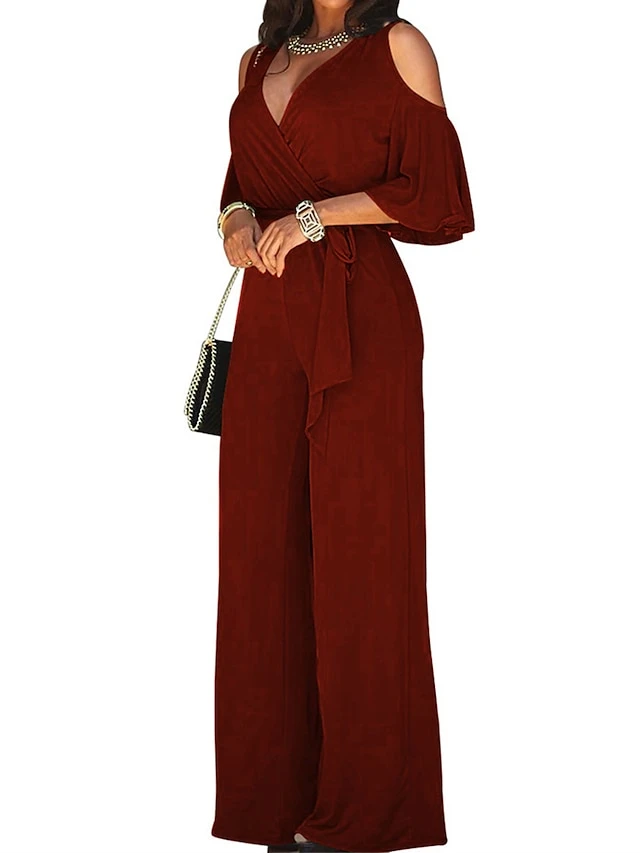 Women's Jumpsuit High Waist Cut Out Solid Color V Neck Streetwear Christmas Daily Xmas Regular Fit 3/4 Length Sleeve Black White Yellow S M L Fall 6 Women's Jumpsuit High Waist Cut Out Solid Color V Neck Streetwear Christmas Daily Xmas Regular Fit 3/4 Length Sleeve Black White Yellow S M L Fall - Image 6