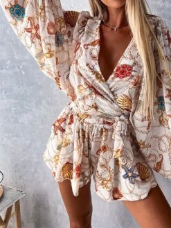 Women's Romper Print Floral V Neck Streetwear Street Going Out Regular Fit Long Sleeve Pink Red Blue S M L Summer 21 Women's Romper Print Floral V Neck Streetwear Street Going Out Regular Fit Long Sleeve Pink Red Blue S M L Summer -Cheap Plus Fit Dress Store ivduwg1681877074503