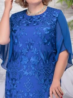 Women‘s Plus Size Curve Party Dress Lace Dress Cocktail Dress Midi Dress Blue 3/4 Length Sleeve Leaf Lace Summer Spring Fall Crew Neck Fashion Birthday Wedding Guest Vacation 2023 -Cheap Plus Fit Dress Store ivfwzm1691464186756