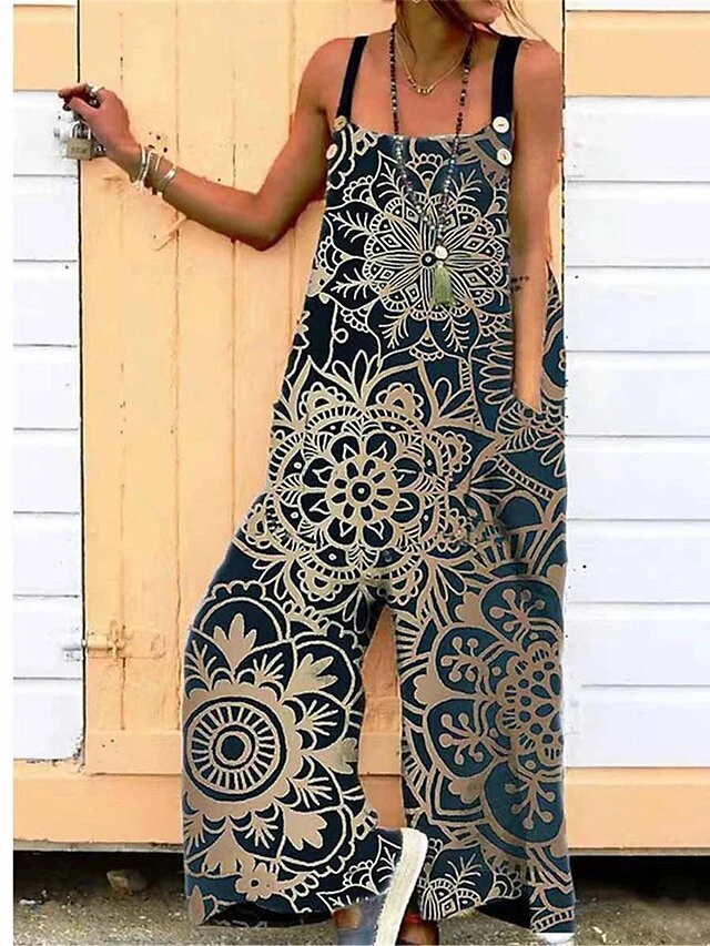 Jumpsuits For Women Summer Overall Pocket Print Floral Square Neck Streetwear Daily Vacation Regular Fit Sleeveless Black White Blue S M L 6 Jumpsuits For Women Summer Overall Pocket Print Floral Square Neck Streetwear Daily Vacation Regular Fit Sleeveless Black White Blue S M L - Image 6