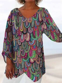 Women's Blouse Cotton Yellow Blue Purple Floral Striped Geometry Print Long Sleeve Daily Going Out Weekend Vintage Basic V Neck Regular Fit Spring Fall