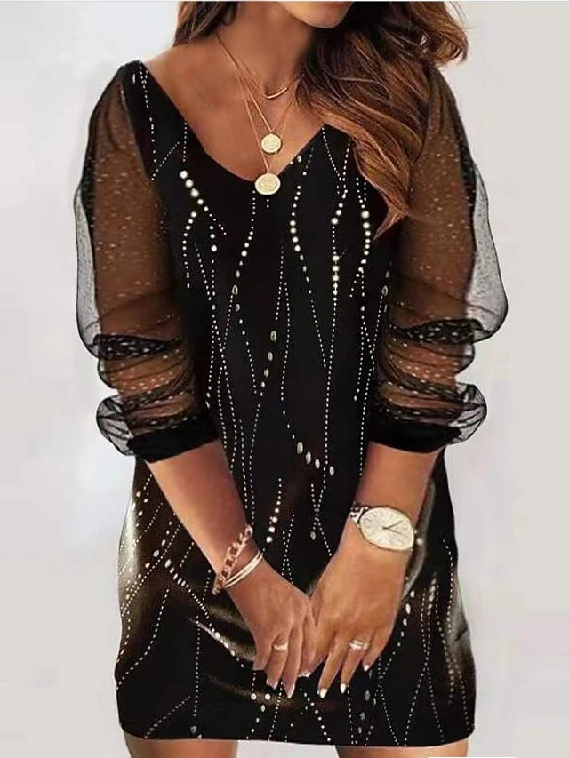 Women‘s Plus Size Curve Holiday Dress Floral V Neck Mesh Long Sleeve Fall Spring Casual Mini Dress Casual Daily DressSheath DressBlack DressPrint 6 Women‘s Plus Size Curve Holiday Dress Floral V Neck Mesh Long Sleeve Fall Spring Casual Mini Dress Casual Daily DressSheath DressBlack DressPrint - Image 6