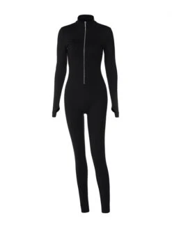 Women's Jumpsuit Zipper Stand Collar Ordinary Sport Regular Fit Long Sleeve White Black S M L Spring -Cheap Plus Fit Dress Store iwfomq1638352889545