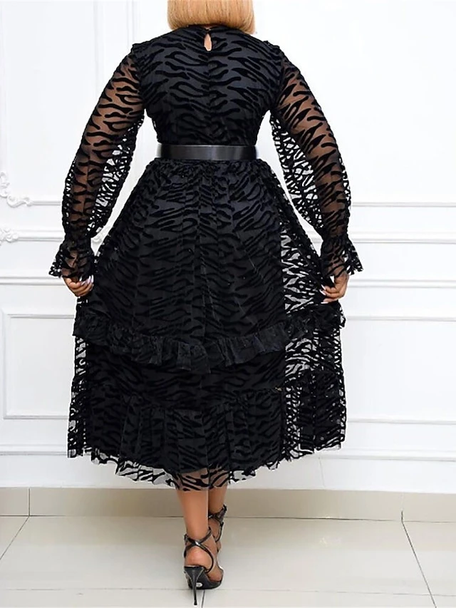 Women's Plus Size Curve Party Dress Cocktail Dress Black Dress Solid Color Midi Dress Long Sleeve Ruched Ruffle Crew Neck Fashion Party Black Fall Winter L XL XXL 3XL 2 Women's Plus Size Curve Party Dress Cocktail Dress Black Dress Solid Color Midi Dress Long Sleeve Ruched Ruffle Crew Neck Fashion Party Black Fall Winter L XL XXL 3XL - Image 2