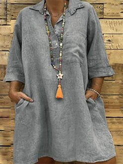 Women‘s Plus Size Curve Casual Dress Solid Color Shirt Collar 3/4 Length Sleeve Fall Spring Casual Classic Mini Dress Daily Vacation Dress -Cheap Plus Fit Dress Store iwmzet1672022971534