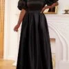 Women's Plus Size Curve Party Dress Swing Dress Black Dress Plain Long Dress Maxi Dress Short Sleeve V Neck Fashion Party Black Fall Winter XL XXL 3XL 4XL