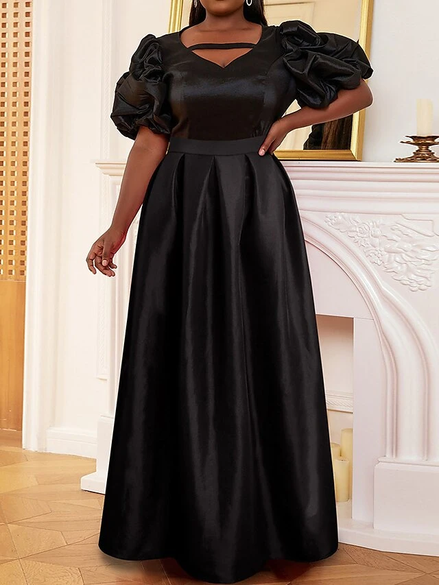Women's Plus Size Curve Party Dress Swing Dress Black Dress Plain Long Dress Maxi Dress Short Sleeve V Neck Fashion Party Black Fall Winter XL XXL 3XL 4XL 1 Women's Plus Size Curve Party Dress Swing Dress Black Dress Plain Long Dress Maxi Dress Short Sleeve V Neck Fashion Party Black Fall Winter XL XXL 3XL 4XL