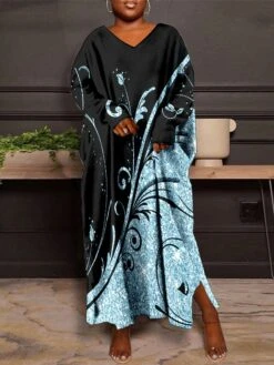 Women's Plus Size Curve Casual Dress Winter Dress Floral Long Dress Maxi Dress Long Sleeve Print V Neck Fashion Outdoor White Pink Fall Winter L XL XXL 3XL 4XL -Cheap Plus Fit Dress Store ixbcbj1695360876042