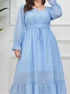 Women's Plus Size Prom Dress Party Dress Corset Dress Long Dress Maxi Dress Light Blue Long Sleeve Pure Color Drawstring Fall Winter Autumn Square Neck Fashion Winter Dress Evening Party Wedding Guest -Cheap Plus Fit Dress Store ixthzv1693535311565
