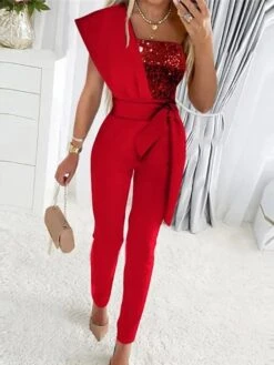 Jumpsuits For Women Dressy High Waist Sequin Gradient One Shoulder Elegant Party Bar Regular Fit Short Sleeve Black Blue Gold S M L Spring Fall Summer -Cheap Plus Fit Dress Store ixtvhl1668759468591