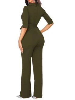 Women's Jumpsuit Solid Color Stand Collar Basic Office Street Regular Fit 3/4 Length Sleeve Wine Army Green Brown S M L Spring -Cheap Plus Fit Dress Store iyaemu1640254123964
