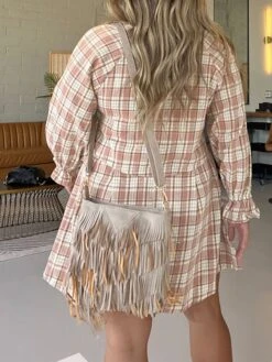Women's Shirt Dress Casual Dress Mini Dress Outdoor Daily Vacation Polyester Fashion Modern Shirt Collar Button Pocket Long Sleeve Spring Fall Winter 2023 Loose Fit Pink Plaid S M L XL 2XL -Cheap Plus Fit Dress Store izonbp1695027663614