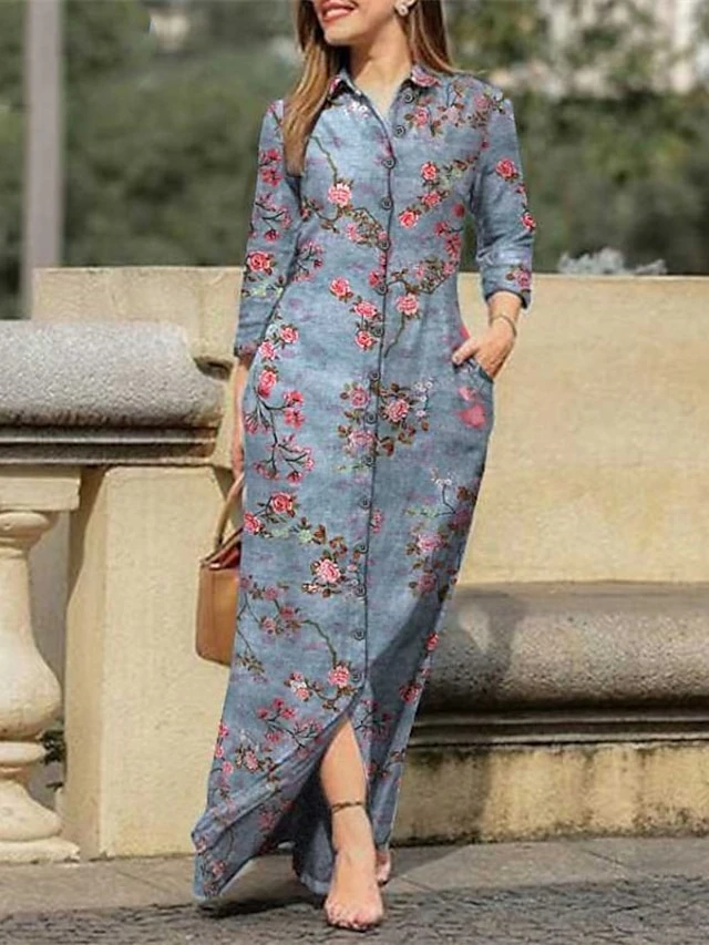 Women's Shirt Dress Casual Dress Shift Dress Maxi Long Dress Winter Dress Daily Holiday Polyester Casual Mature Shirt Collar Button Pocket Long Sleeve Summer Spring Fall 2023 Regular Fit Pink Blue 3 Women's Shirt Dress Casual Dress Shift Dress Maxi Long Dress Winter Dress Daily Holiday Polyester Casual Mature Shirt Collar Button Pocket Long Sleeve Summer Spring Fall 2023 Regular Fit Pink Blue - Image 3