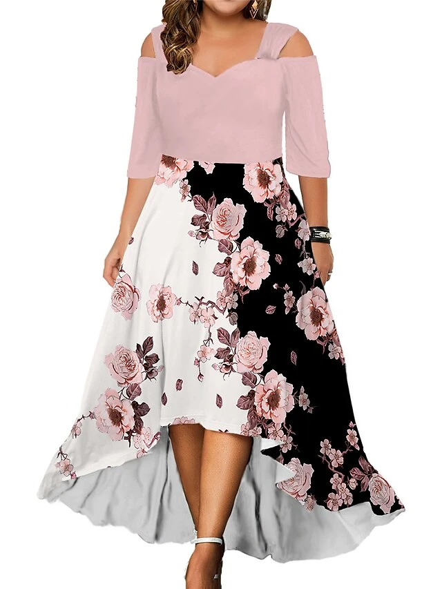 Women‘s Plus Size Curve Casual Dress Graphic Floral Long Dress Maxi Dress Half Sleeve Print V Neck Fashion Daily Black White Summer Spring L XL XXL 3XL 4XL 4 Women‘s Plus Size Curve Casual Dress Graphic Floral Long Dress Maxi Dress Half Sleeve Print V Neck Fashion Daily Black White Summer Spring L XL XXL 3XL 4XL - Image 4