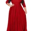Women‘s Plus Size Curve Party Dress Pure Color V Neck 3/4 Length Sleeve Fall Spring Elegant Maxi Long Dress Party Evening Party Dress