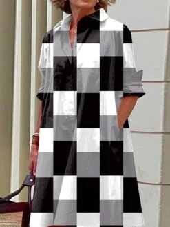 Women's Shirt Dress Casual Dress Midi Dress Outdoor Office Daily Polyester Fashion Modern Shirt Collar Button Pocket Long Sleeve Fall Winter 2023 Loose Fit Yellow Blue Purple Leopard Geometric Color -Cheap Plus Fit Dress Store jbabmg1693386629654