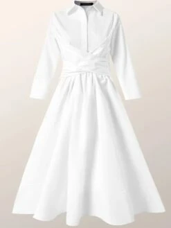 Women's Casual Dress Cotton Linen Dress Swing Dress Midi Dress Cotton Blend Fashion Modern Outdoor Daily Shirt Collar Button Pocket Half Sleeve Summer Spring Fall 2023 Regular Fit Rose Red Plain S M -Cheap Plus Fit Dress Store jbxued1684377939467