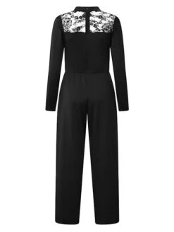 Women's Jumpsuit Lace Solid Color Crew Neck Business Wedding Party Straight Regular Fit Long Sleeve Bishop Sleeve Black S M L All Seasons -Cheap Plus Fit Dress Store jcanaq1656993532385