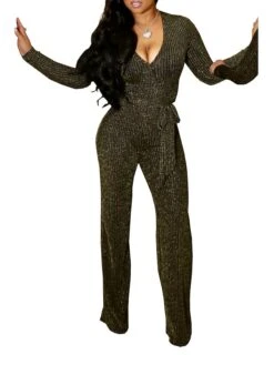 Women's Jumpsuit Sequin Solid Color V Neck Active Party Prom Regular Fit Long Sleeve Silver Copper Gold Black S M L Fall 24 Women's Jumpsuit Sequin Solid Color V Neck Active Party Prom Regular Fit Long Sleeve Silver Copper Gold Black S M L Fall -Cheap Plus Fit Dress Store jcduld1695368180907