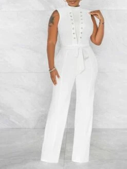 Women's Jumpsuit Lace Up Solid Color Crew Neck Streetwear Street Daily Regular Fit Sleeveless Black White S M L Summer 20 Women's Jumpsuit Lace Up Solid Color Crew Neck Streetwear Street Daily Regular Fit Sleeveless Black White S M L Summer -Cheap Plus Fit Dress Store jdhrpb1680073800395