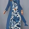 Women‘s Plus Size Curve Casual Dress Dress Set Two Piece Dress Floral Long Dress Maxi Dress 3/4 Length Sleeve Print Crew Neck Fashion Outdoor Wine Blue Summer Spring L XL XXL 3XL 4XL