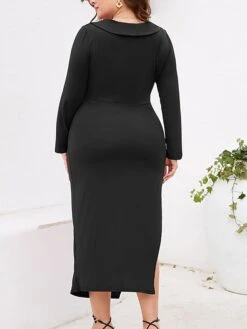 Women‘s Plus Size Curve Party Dress Cocktail Dress Bodycon Midi Dress Black Wine Purple Long Sleeve Pure Color Ruched Spring Fall Winter V Neck Fashion Winter Dress Birthday Wedding Guest 2023 -Cheap Plus Fit Dress Store jdsbum1691464072961
