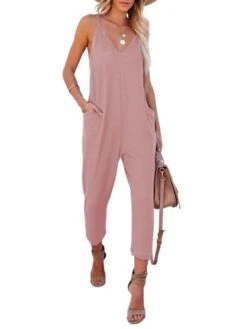 One Piece Jumpsuits For Women Solid Color Patch Pocket V Neck Casual Daily Vacation Regular Fit Sleeveless Black Pink Red S M L Spring -Cheap Plus Fit Dress Store jedzru1673423260794