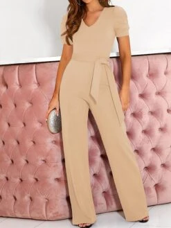 Women's Jumpsuit Lace Up Beaded Solid Color V Neck Elegant Office Christmas Xmas Regular Fit Short Sleeve Black Army Green Red S M L Fall 35 Women's Jumpsuit Lace Up Beaded Solid Color V Neck Elegant Office Christmas Xmas Regular Fit Short Sleeve Black Army Green Red S M L Fall -Cheap Plus Fit Dress Store jerdim1695347201957