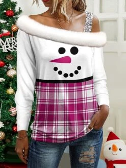 Women's Blouse Christmas Shirt Pink Red Blue Plaid Snowman Print Long Sleeve Christmas Casual Festival / Holiday Fur Collar Regular Fit Spring &Fall 7 Women's Blouse Christmas Shirt Pink Red Blue Plaid Snowman Print Long Sleeve Christmas Casual Festival / Holiday Fur Collar Regular Fit Spring &Fall -Cheap Plus Fit Dress Store jfetao1696749016394