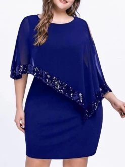 Women‘s Plus Size Curve Sequin Dress Work Dress Sheath Dress Solid Color Mini Dress Long Sleeve Crew Neck Fashion Evening Party Black Yellow Summer Spring L XL XXL 3XL 4XL -Cheap Plus Fit Dress Store jgkddu1677036575470