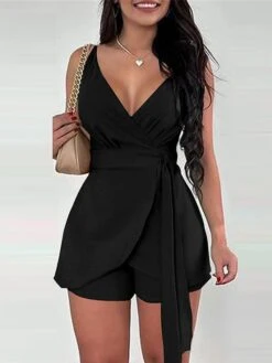 Women's Romper Lace Up Print Print V Neck Streetwear Street Daily Regular Fit Sleeveless Black Pink Green S M L Summer -Cheap Plus Fit Dress Store jgodmi1680073073164