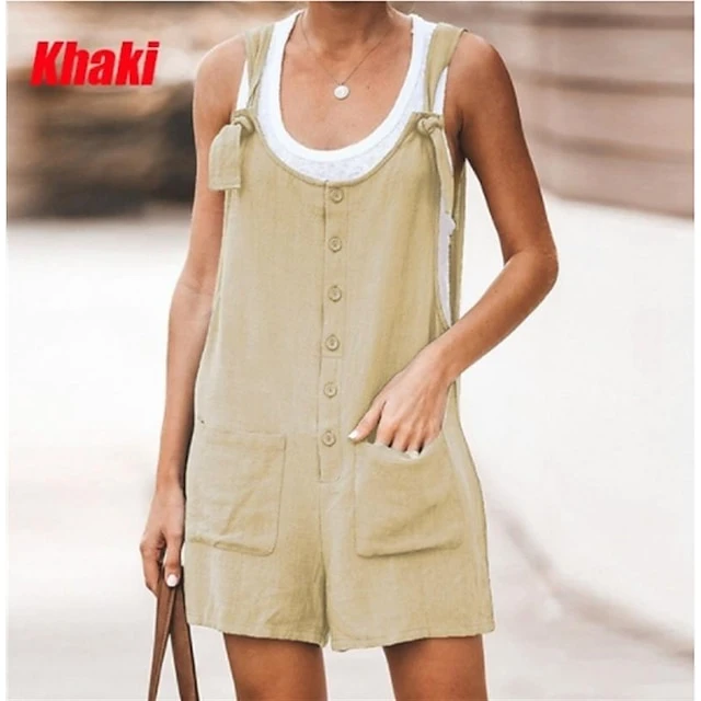 Women's Pants Trousers Overalls Cotton Blend 100% Cotton Green Yellow Khaki Mid Waist Fashion Streetwear Daily Weekend Short Breathable Plain S M L XL XXL / Loose Fit 1 Women's Pants Trousers Overalls Cotton Blend 100% Cotton Green Yellow Khaki Mid Waist Fashion Streetwear Daily Weekend Short Breathable Plain S M L XL XXL / Loose Fit