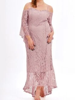 Women's Plus Size Prom Dress Party Dress Lace Dress Long Dress Maxi Dress Black Pink Wine Long Sleeve Pure Color Lace Spring Fall Winter Cold Shoulder Fashion Wedding Guest Birthday Evening Party 2023 -Cheap Plus Fit Dress Store jgqutj1693535476455