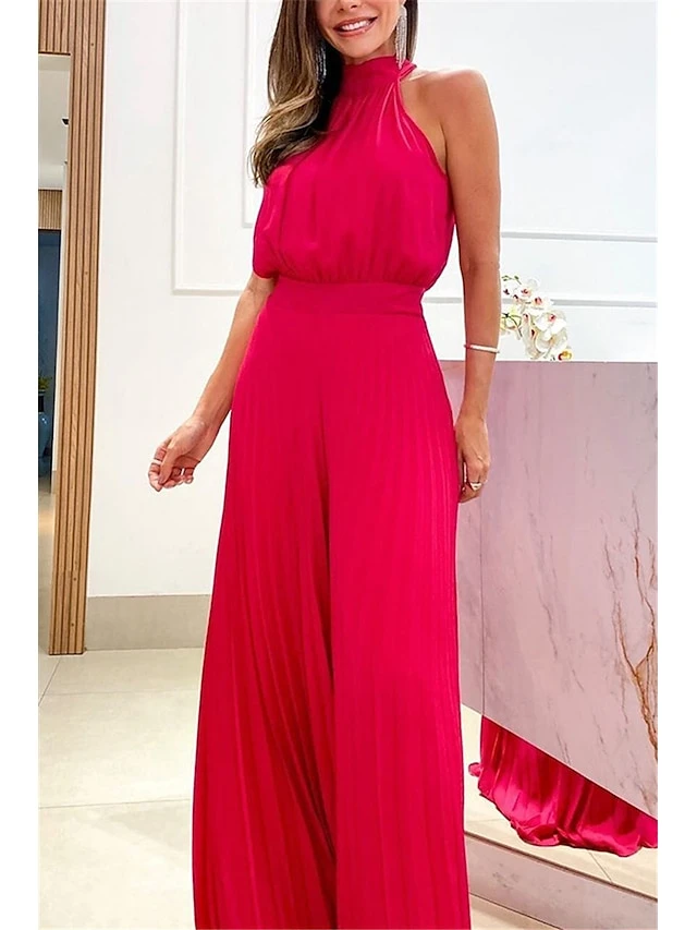 Women's Jumpsuit High Waist Solid Color Stand Collar Streetwear Wedding Party Regular Fit Sleeveless Black White Red S M L Summer 6 Women's Jumpsuit High Waist Solid Color Stand Collar Streetwear Wedding Party Regular Fit Sleeveless Black White Red S M L Summer - Image 6