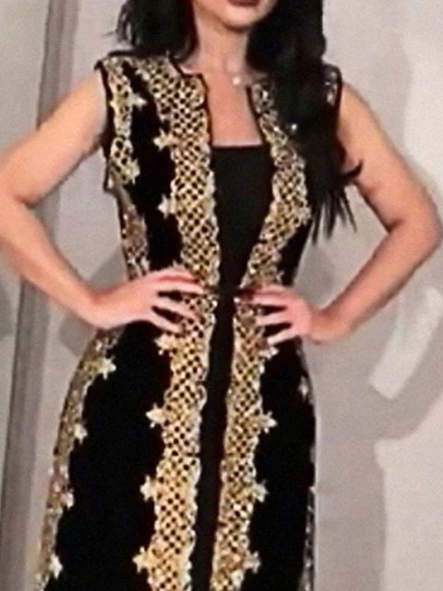 Women's Dress Set Two Piece Dress Kaftan Dress Long Dress Maxi Dress Black Sleeveless Print Embroidered Summer Spring Crew Neck Romantic 2023 S M L XL XXL 2 Women's Dress Set Two Piece Dress Kaftan Dress Long Dress Maxi Dress Black Sleeveless Print Embroidered Summer Spring Crew Neck Romantic 2023 S M L XL XXL - Image 2