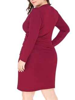 Women‘s Plus Size Curve Work Dress Sheath Dress Semi Formal Dress Fashion Midi Dress Ruched V Neck Long Sleeve Plain Regular Fit Black Wine Blue Fall Winter XL XXL 3XL 4XL 5XL -Cheap Plus Fit Dress Store jhcutp1691401441920