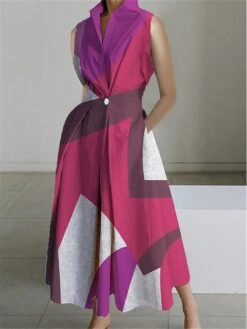 Women's Shirt Dress Casual Dress Swing Dress Maxi Long Dress Outdoor Office Daily Polyester Fashion Modern Shirt Collar Button Pocket Sleeveless Summer Spring 2023 Loose Fit Yellow Dark Pink Blue