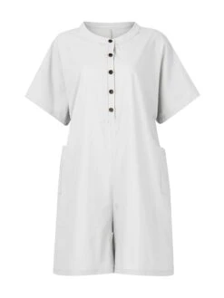 Women's Romper Button Solid Color Crew Neck Basic Street Daily Regular Fit Short Sleeve Black White Yellow S M L Summer 24 Women's Romper Button Solid Color Crew Neck Basic Street Daily Regular Fit Short Sleeve Black White Yellow S M L Summer -Cheap Plus Fit Dress Store jjwvvg1680576824268